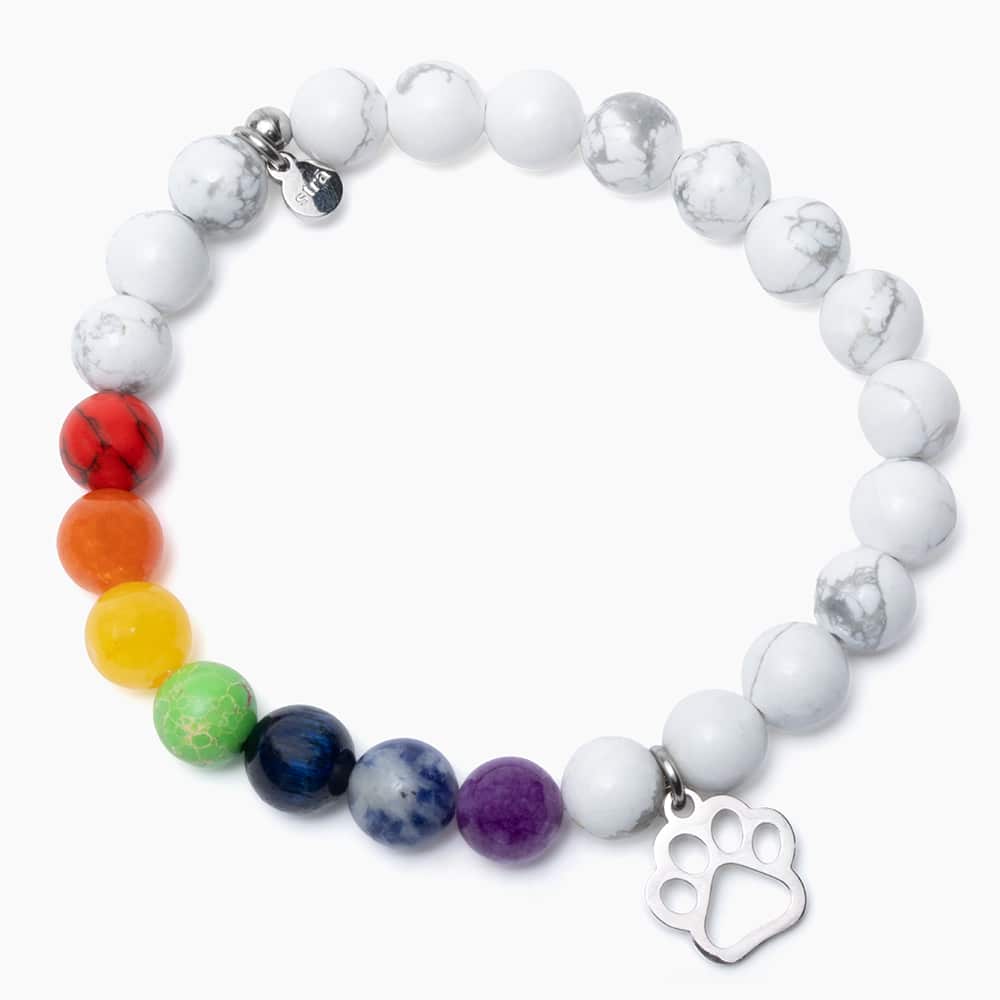 STRĀ Dog Beaded Bracelet- Rainbow Bridge Howilte & Crystal Stone- Donates 10 Meals to Help Feed Hungry Stray Dogs