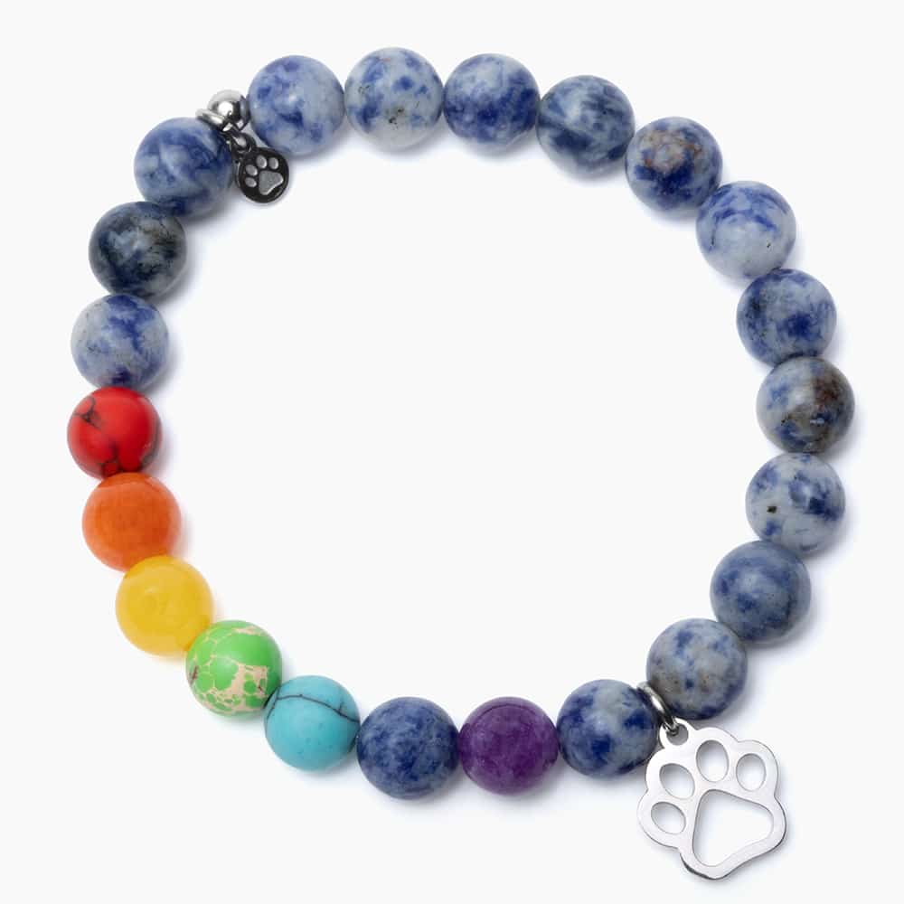 STRĀ Dog Beaded Bracelet- Rainbow Bridge Blue Spot Jasper & Crystal Stone- Donates 10 Meals to Help Feed Hungry Stray Dogs