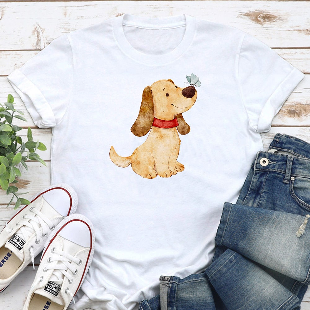 Safe & Together Puppy With Butterfly Standard Tee White