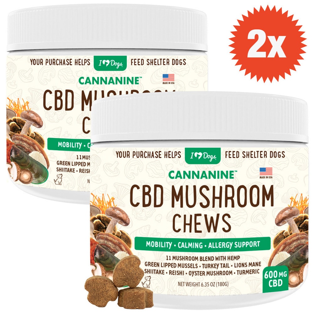 BUY 2 and SAVE Hemp Mushroom Chews For Dogs - Mobility, Calming, Allergy & Immune Support – Super Mushroom Blend with Turkey Tail, Lion’s Main, Shiitake & Green Lipped Mussels - 60ct / 600 MG HEMP