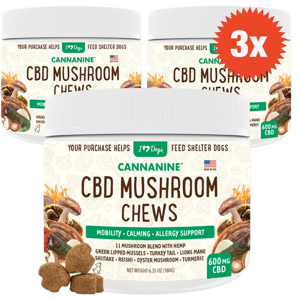 BUY 3 and SAVE Hemp Mushroom Chews For Dogs - Mobility, Calming, Allergy & Immune Support – Super Mushroom Blend with Turkey Tail, Lion’s Main, Shiitake & Green Lipped Mussels - 60ct / 600 MG HEMP