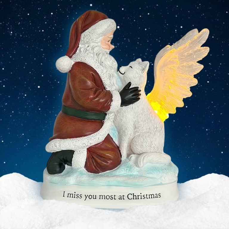 ‘I Miss You Most at Christmas’ Santa & Angel Cat Lighted Memorial Figurine- Helps Feed Hungry Shelter Cats in Need