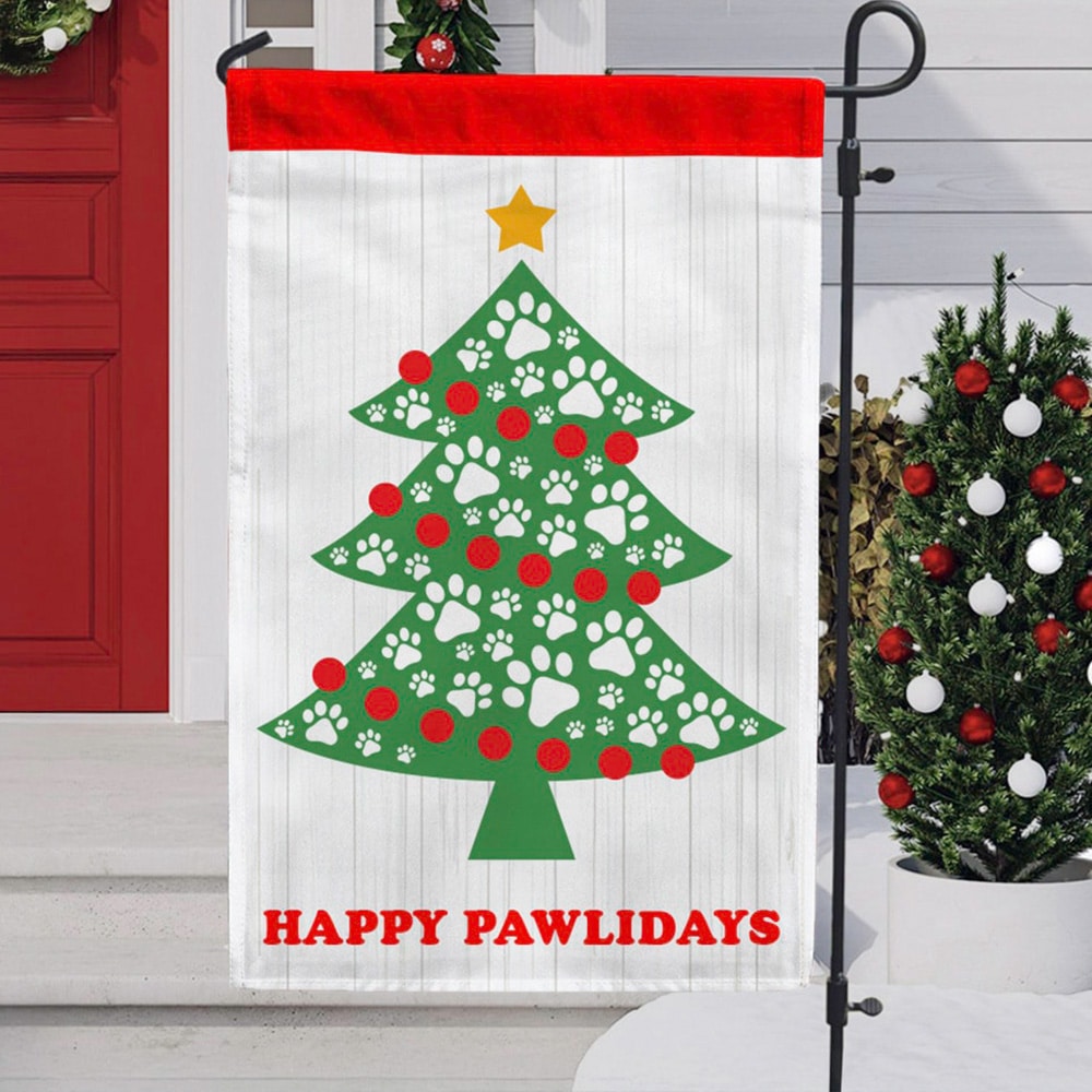 Happy Pawlidays Dog Paw Christmas Tree Garden Flag