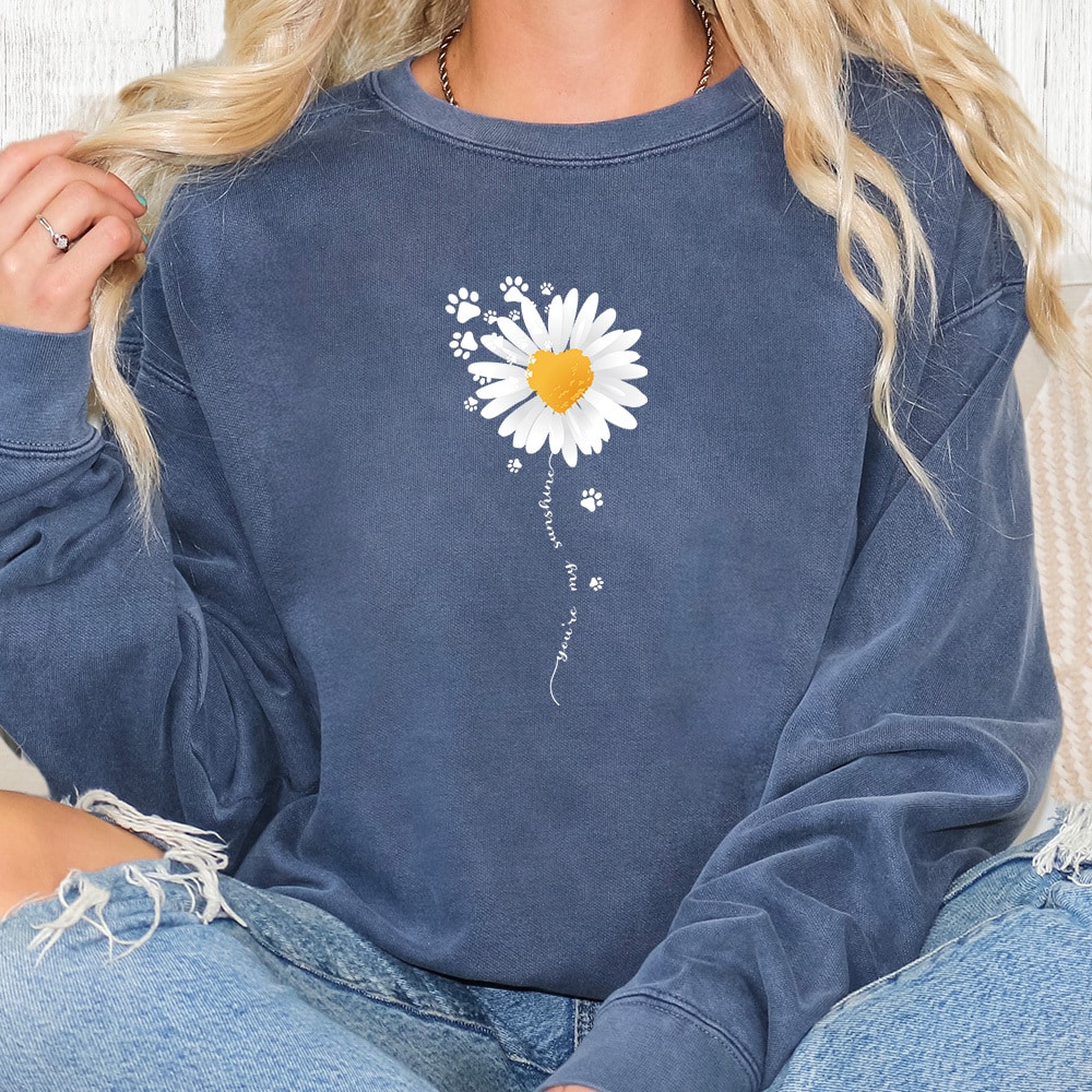 Comfort Colors Paw Full Of Daisies Premium  Sweatshirt - Denim
