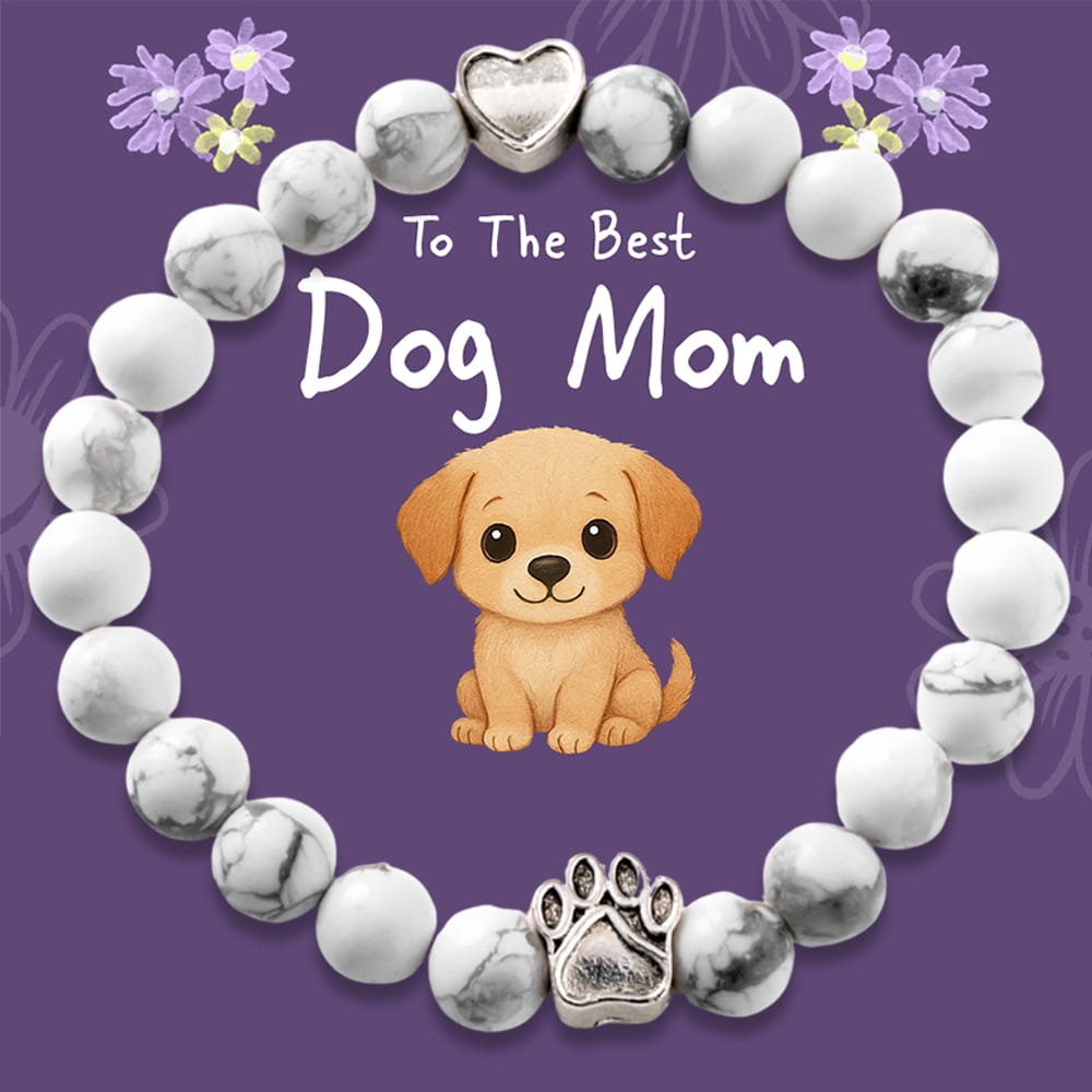 "To The Best Dog Mom" Howlite Beaded Bracelet- Helps Feed Hungry Shelter Dogs In Need