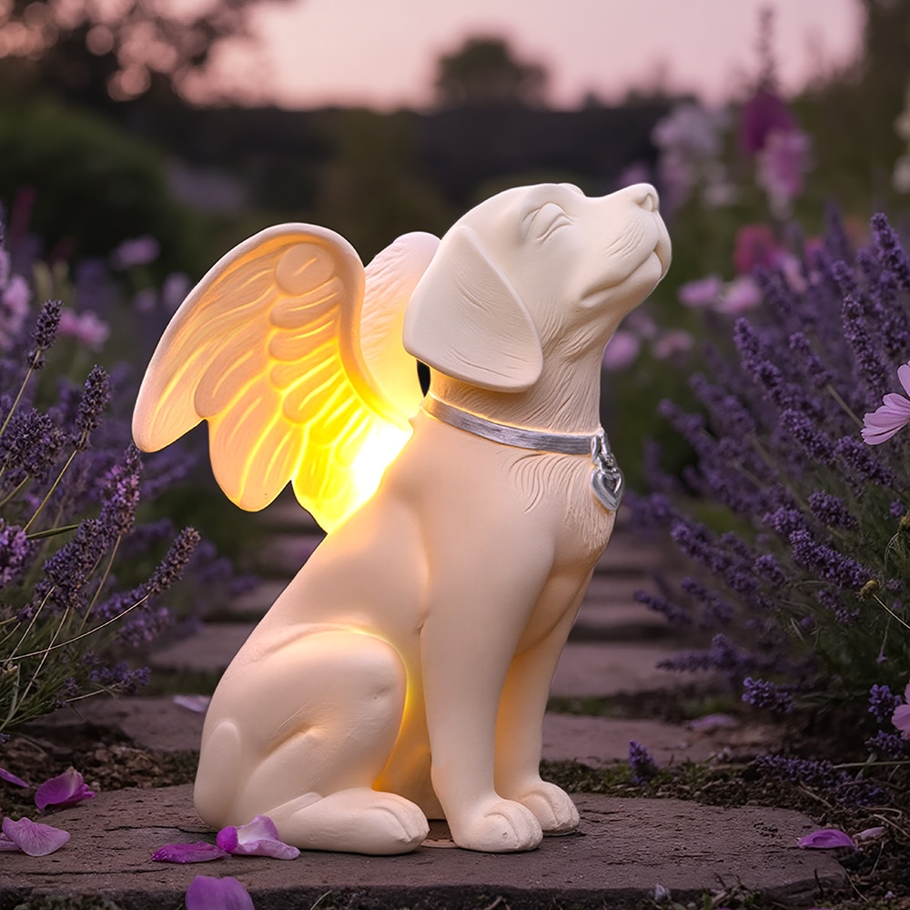 Dog Angel Solar Memorial Statue – A Glowing Tribute to Your Beloved Dog, Complete with Gift Box and Meals Donated to Shelter Dogs in Their Honor