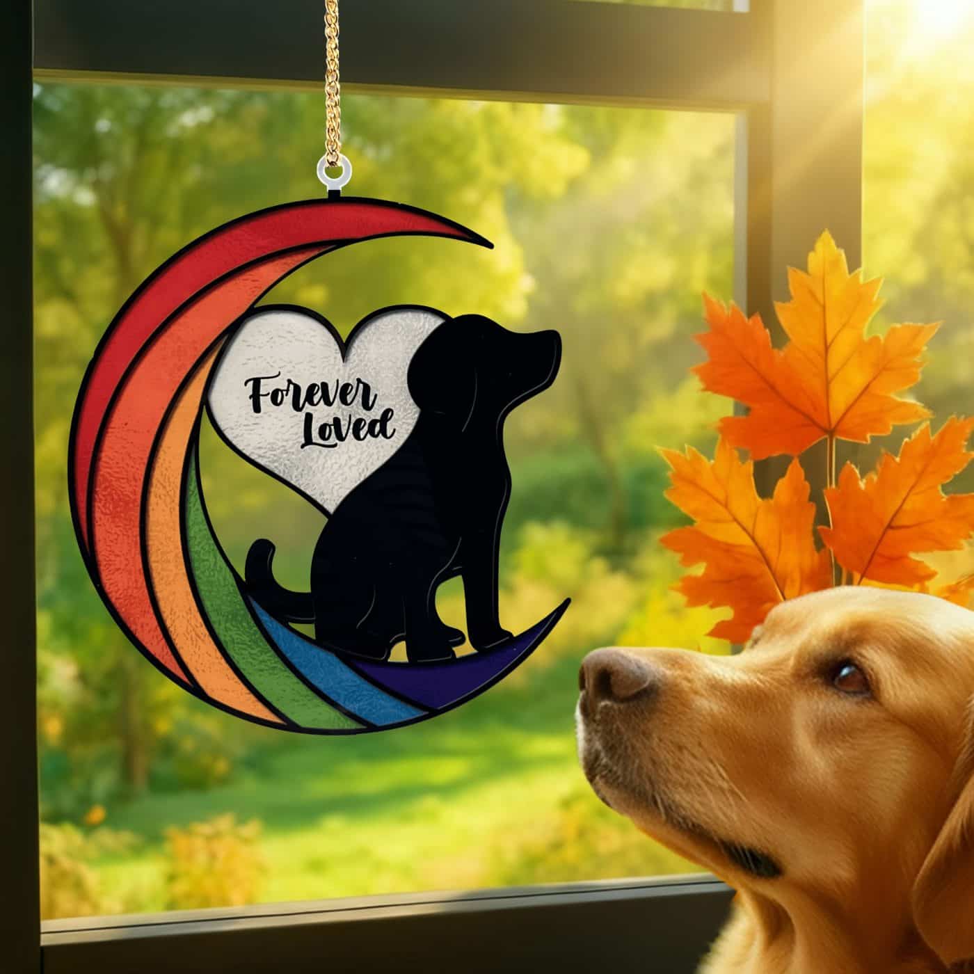 Forever Loved Dog Rainbow – Handcrafted Acrylic Window Ornament- Helps Feed Hungry Shelter Dogs in Need