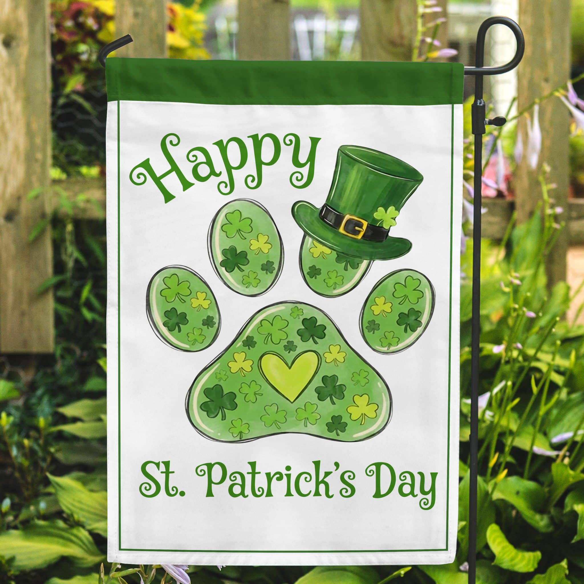 Happy St. Patrick's Day Garden Flag- Outdoor Yard Decor - Helps Feed Hungry Shelter Dogs in Need