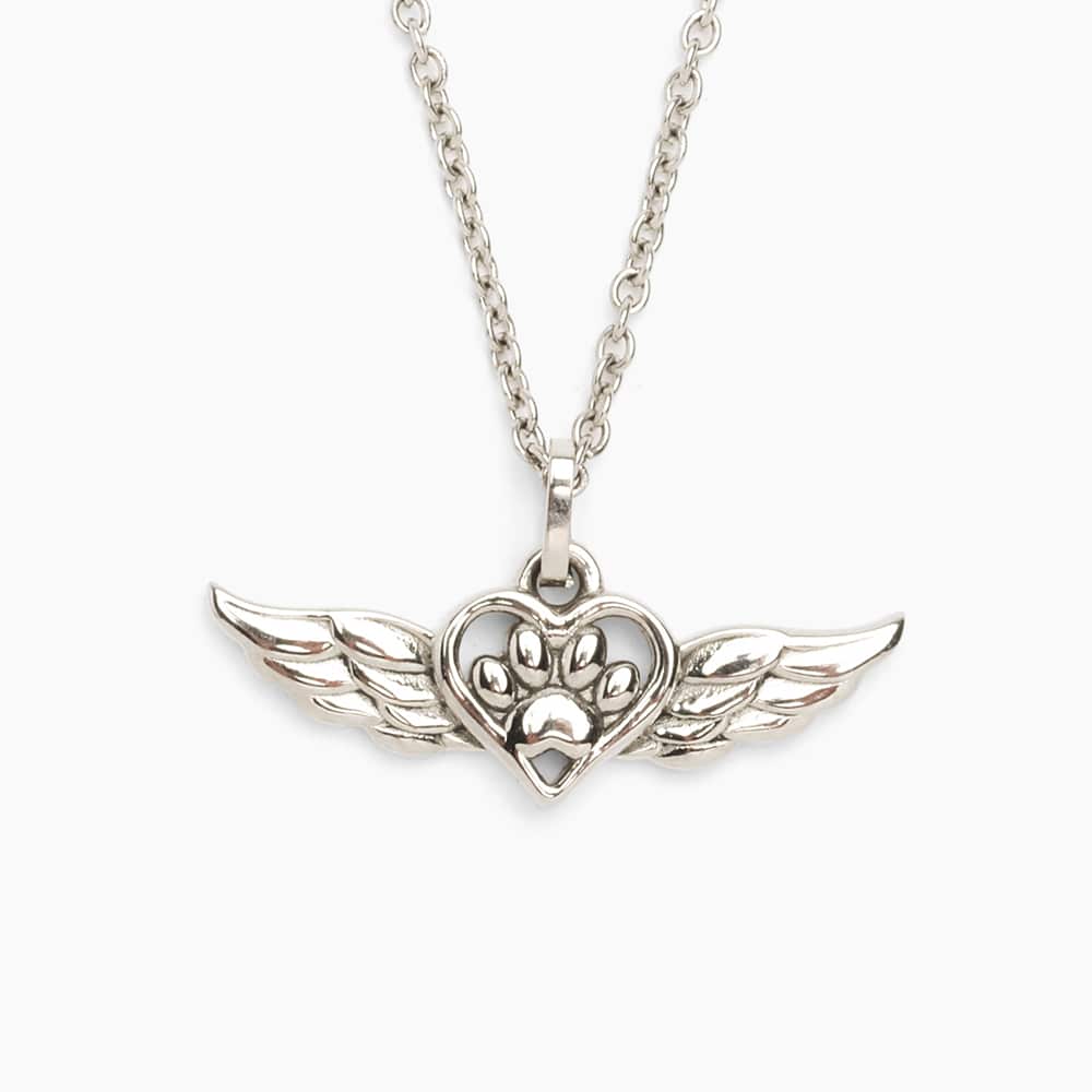 Angel Wings Heart Paw Memorial Necklace- Feeds 7 Shelter Dogs in Honor of Your Beloved Pup