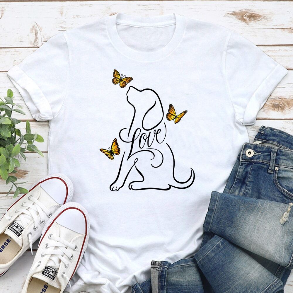 Safe & Together Loving Dog Butterfly Standard Tee White