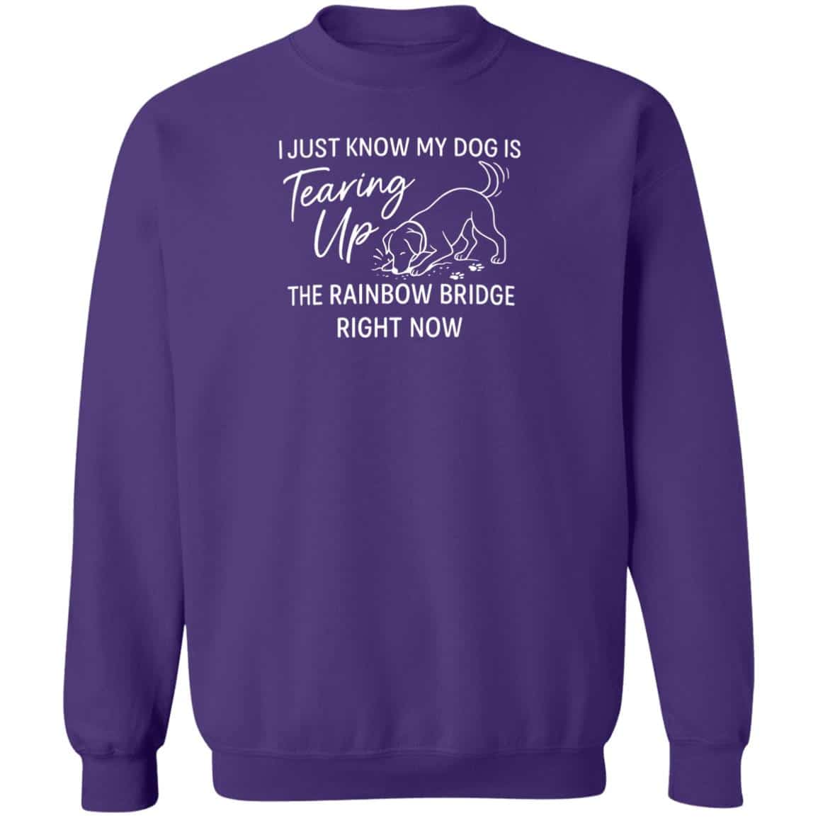 I Just Know My Dog Is Tearing Up The Rainbow Bridge Right Now Sweatshirt Purple