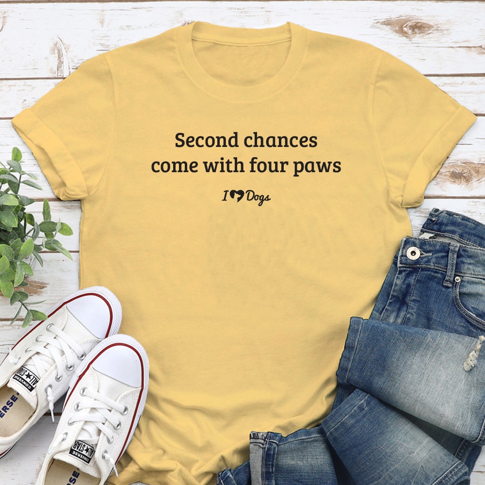 Second Chances Come with Four Paw iHeartDogs Standard Tee Yellow