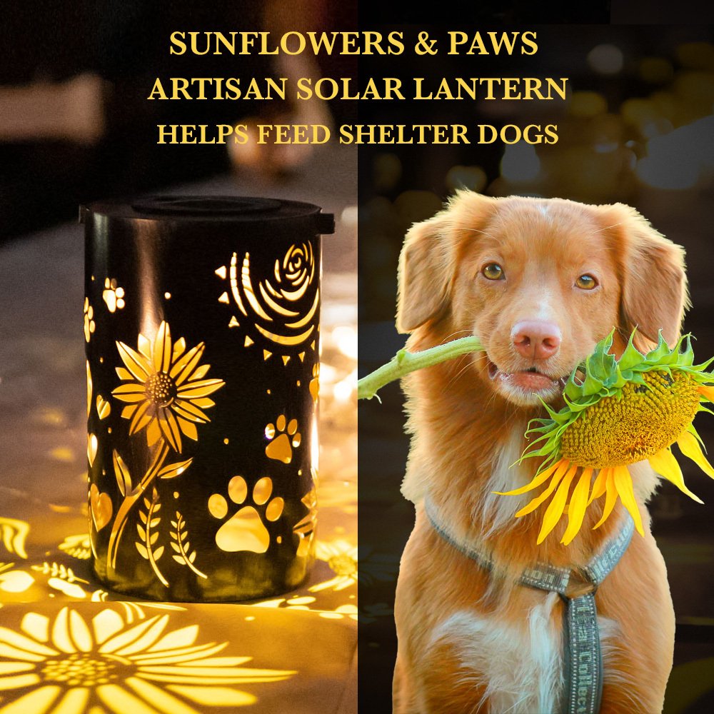 Sunflowers & Paws- Artisan Shadow Solar Lantern