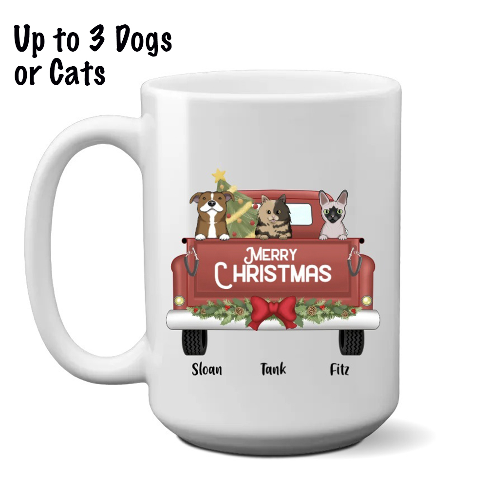 Merry Christmas Truck Mug Personalized (15oz) Choose Your Pet’s Breed and Name!