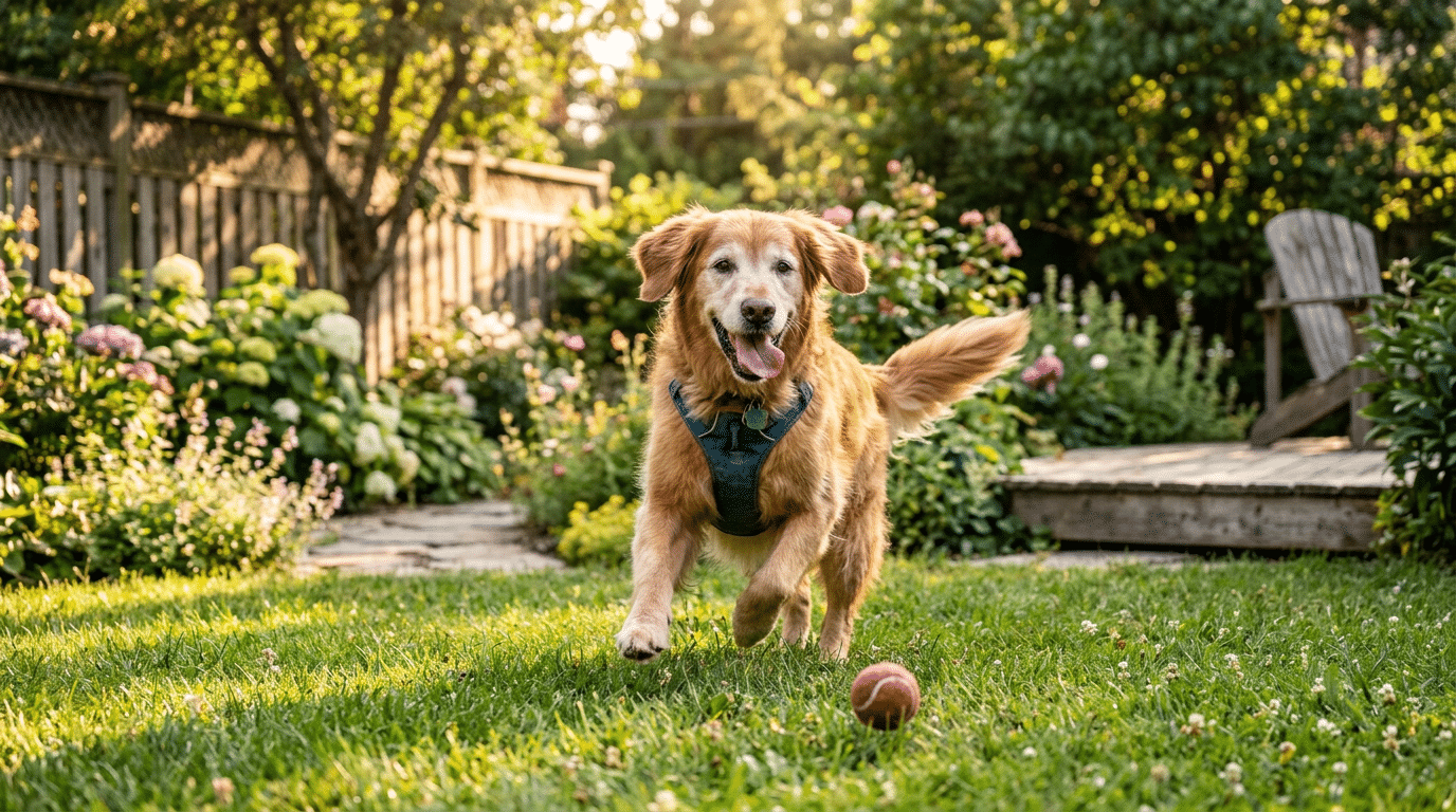 Happy healthy dog playing outdoors after treatment
