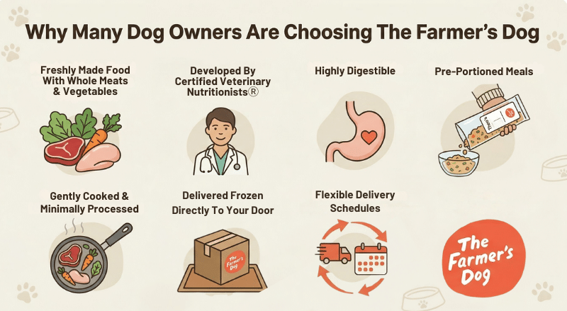 A custom infographic showing why many dog owners are choosing The Farmer's Dog