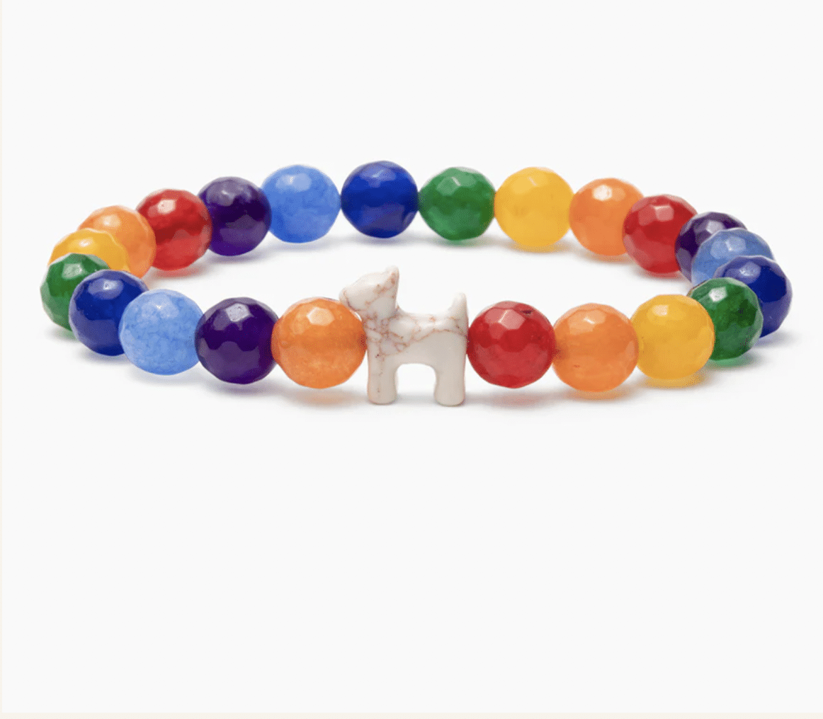 STRĀ Dog Beaded Bracelet- Rainbow Bridge Natural Stone Rainbow Bracelet- Donates 10 Meals to Help Feed Hungry Stray Dogs