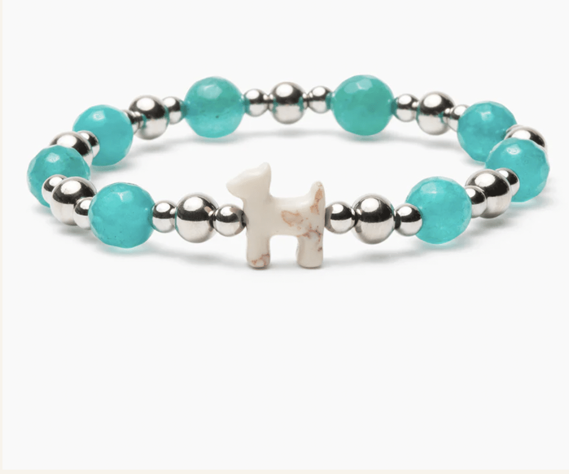 STRĀ Dog Beaded Bracelet- Silver- White Tiffany Blue Beaded Bracelet- Donates 10 Meals to Help Feed Hungry Stray Dogs
