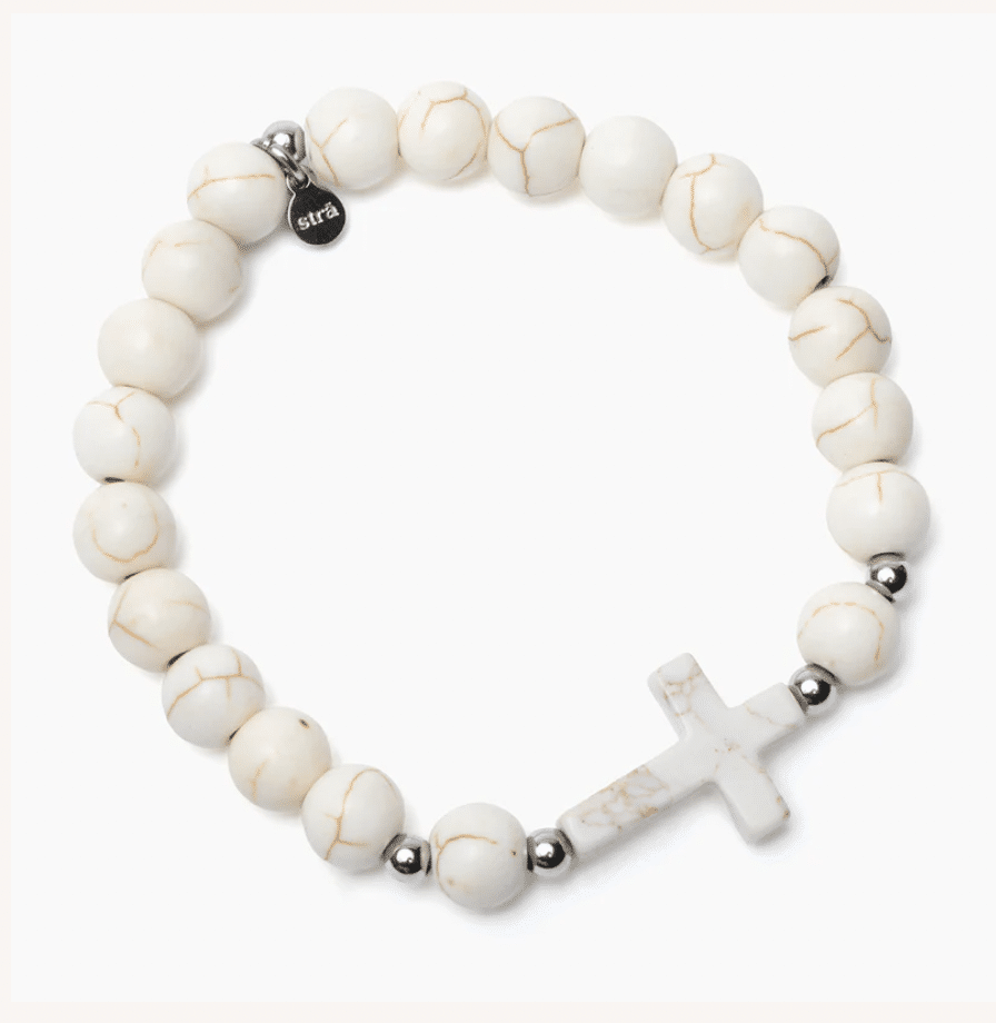STRĀ Dog Beaded Bracelet- Cross-Howlite Beaded Bracelet- Donates 10 Meals to Help Feed Hungry Stray Dogs